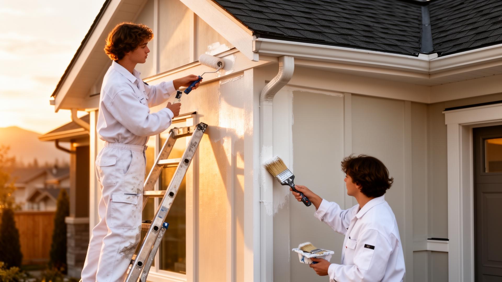 University students painting a modern Kamloops home